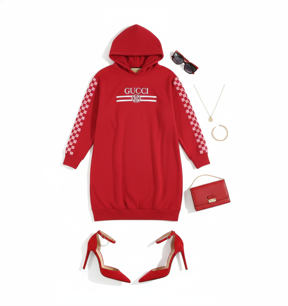 Vestido corto con gorro que estiliza curvas con actitud casual