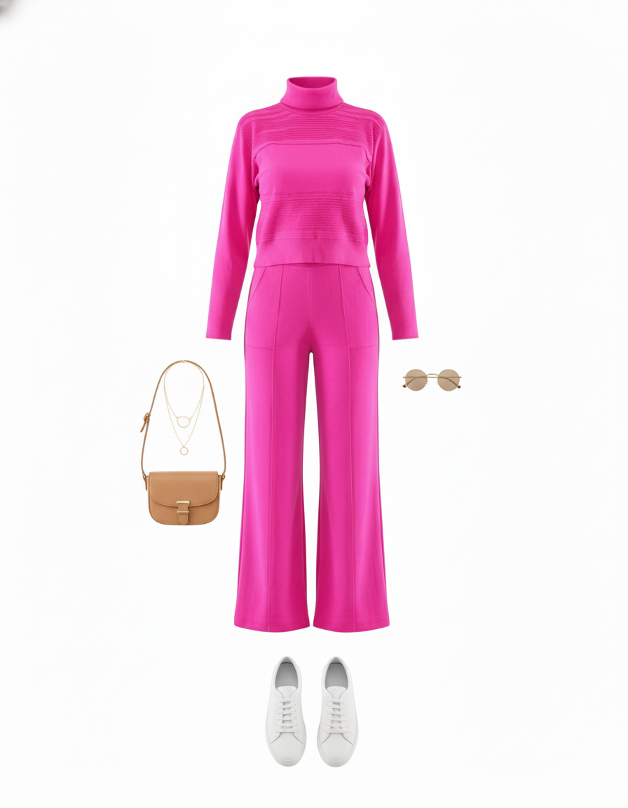 Conjunto cómodo con cuello tortuga que estiliza con textura sutil y corte relajado