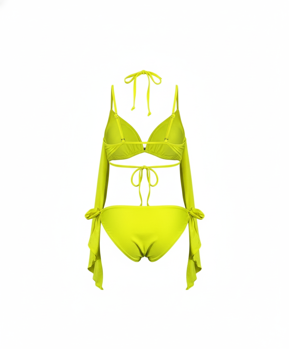 Bikini de dos piezas con cintas largas que combina sensualidad y libertad creativa