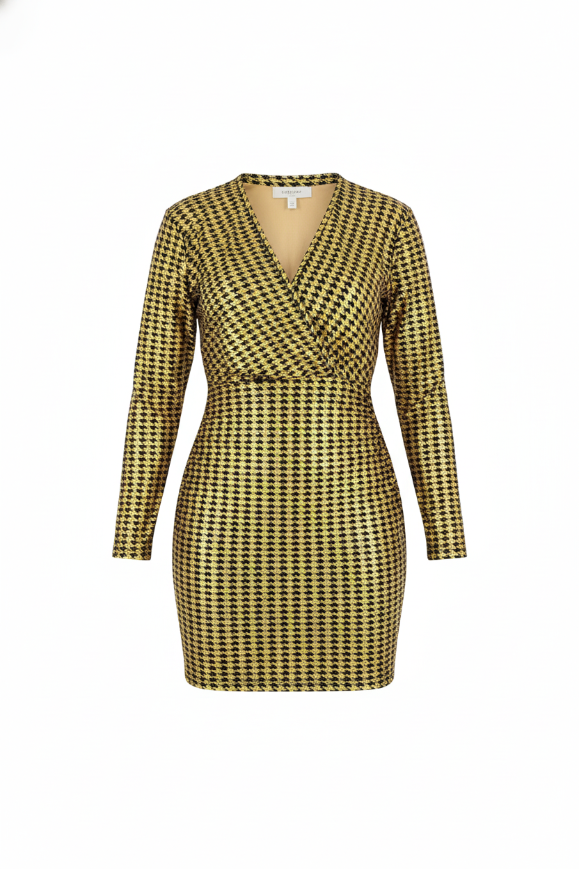 Vestido corto con escote en V que realza tu figura con estampado de alto impacto