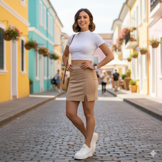 Minifalda casual con abertura que alarga tus piernas con sencillez femenina