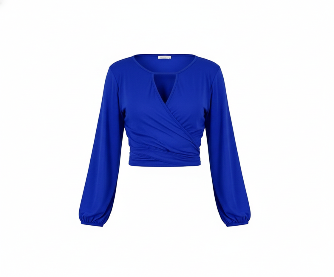 Blusa manga larga cruzada que afina tu cintura con elegancia visual