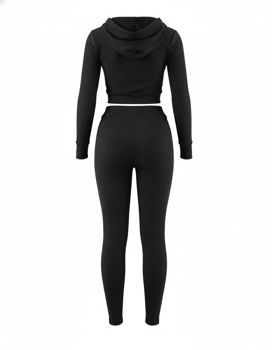 Conjunto deportivo con capucha que estiliza con fuerza visual