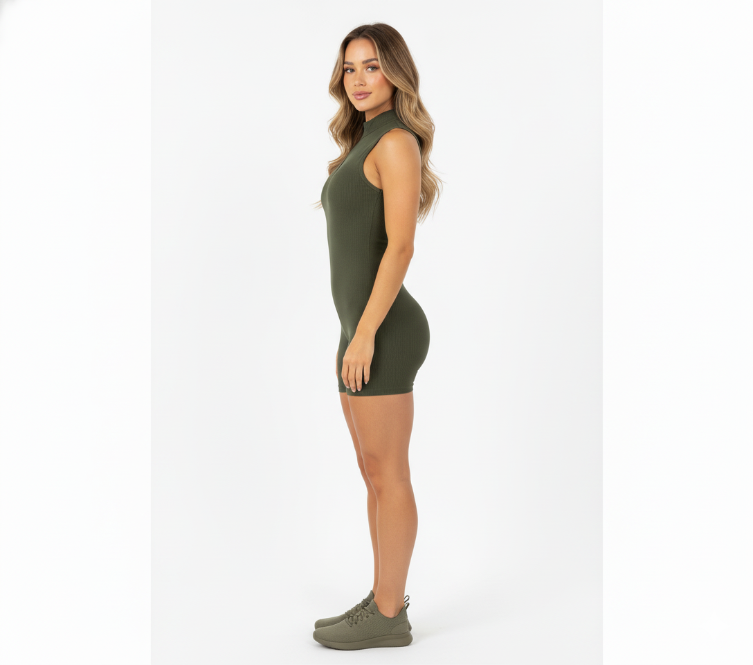 Enterizo corto con cuello alto y cremallera que potencia tu figura