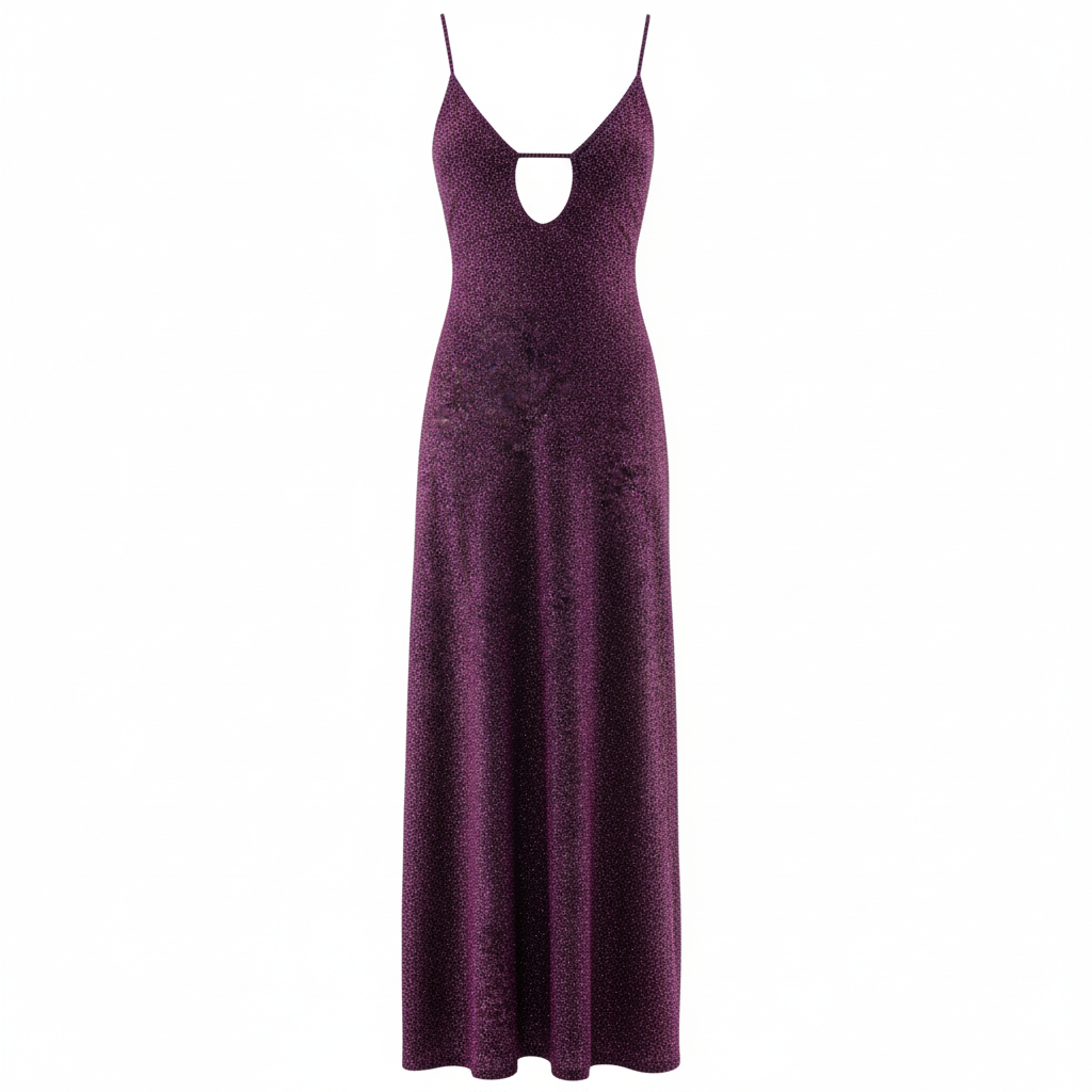 Vestido largo de tirantes con caída fluida y brillo discreto