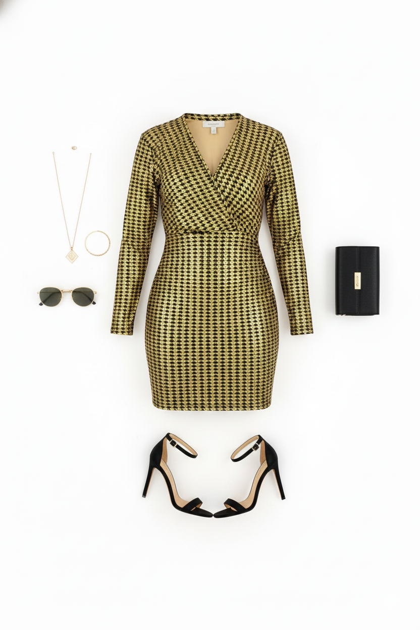 Vestido corto con escote en V que realza tu figura con estampado de alto impacto