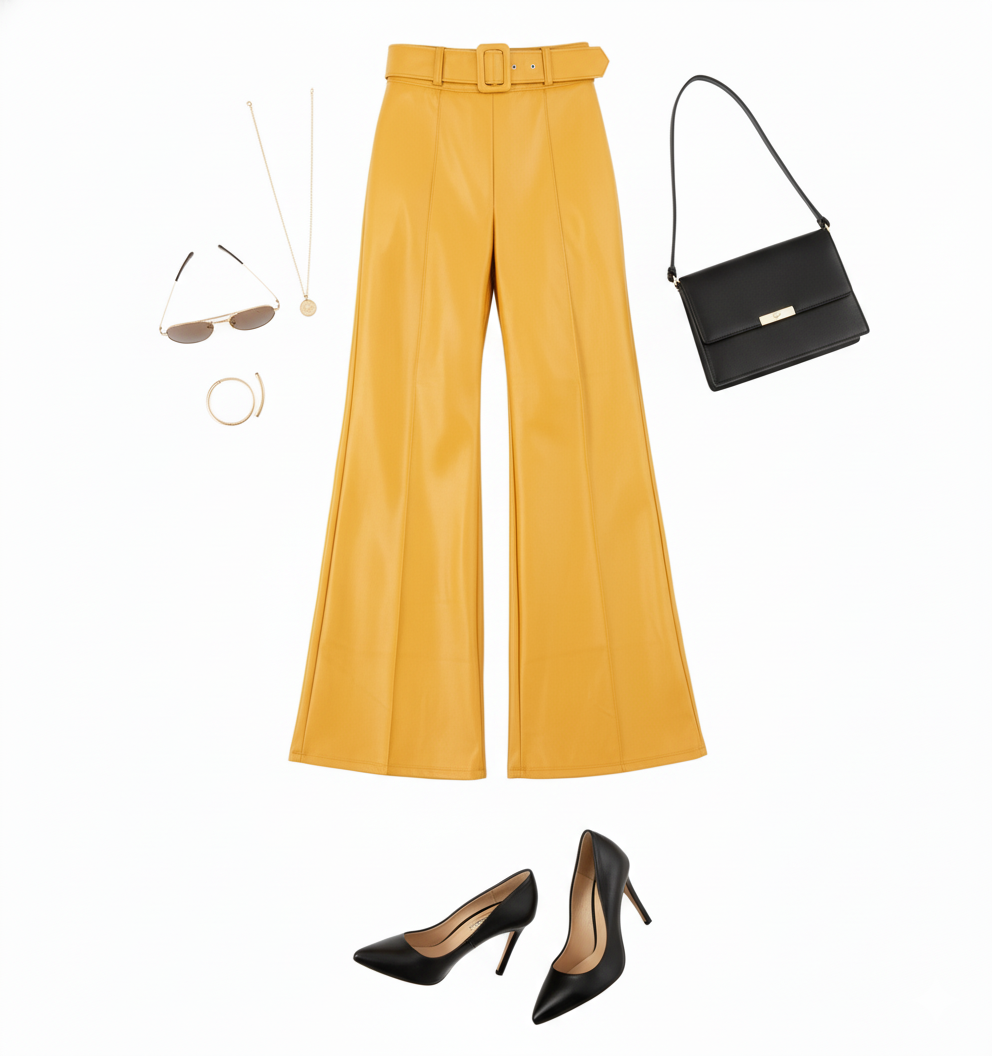 Pantalón acampanado con efecto vinilado que alarga tu silueta con estilo audaz