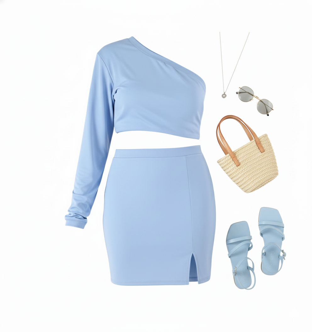 Conjunto asimétrico de impacto que resalta tu silueta con audacia