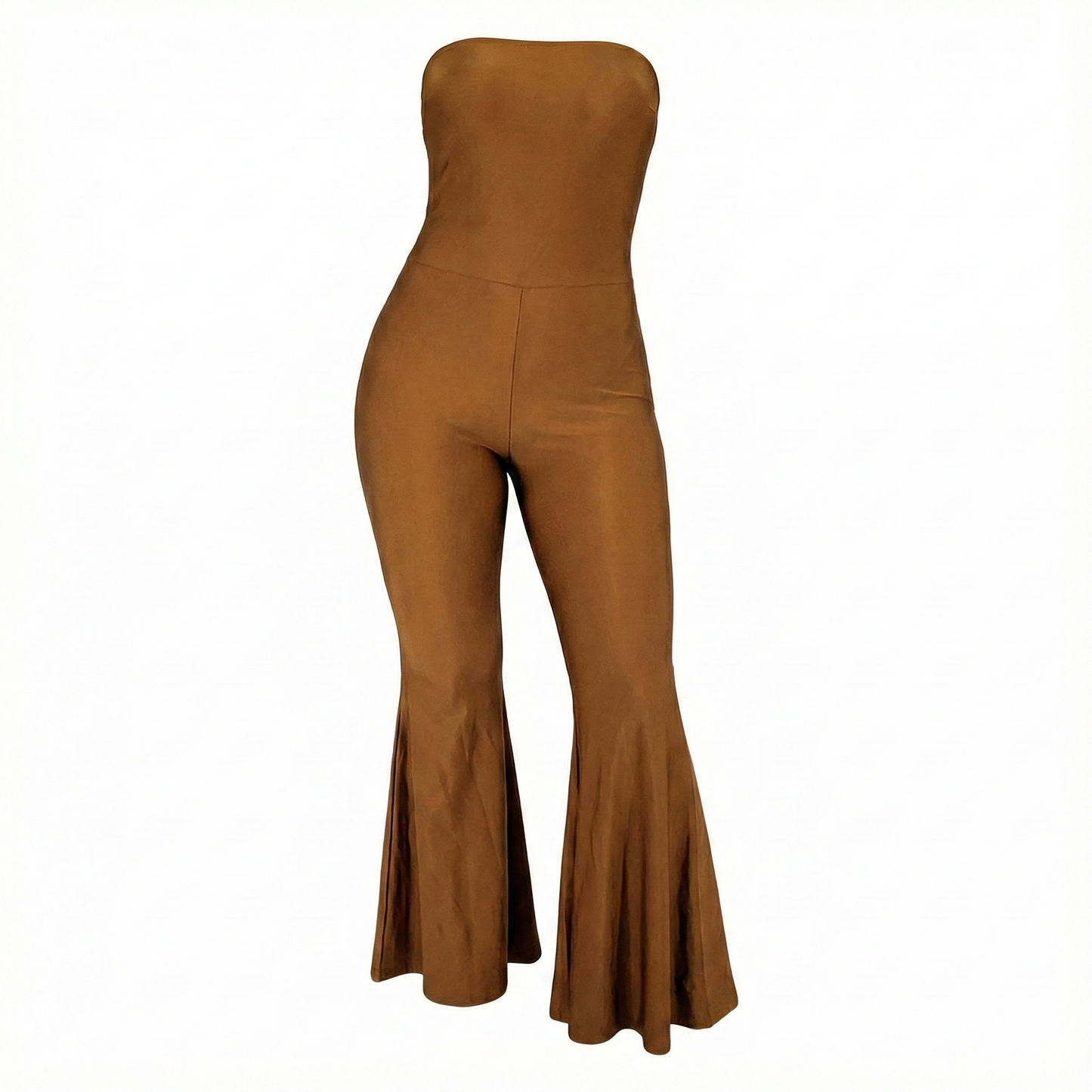 Jumpsuit palazzo strapless con caída acampanada que alarga tu silueta