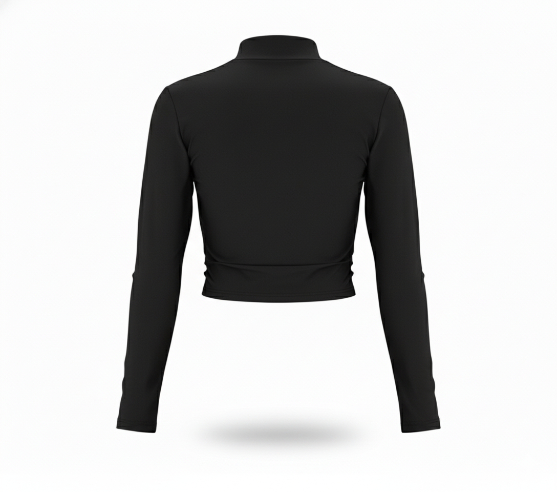 Crop top cruzado con cuello alto que realza el torso con elegancia sensual