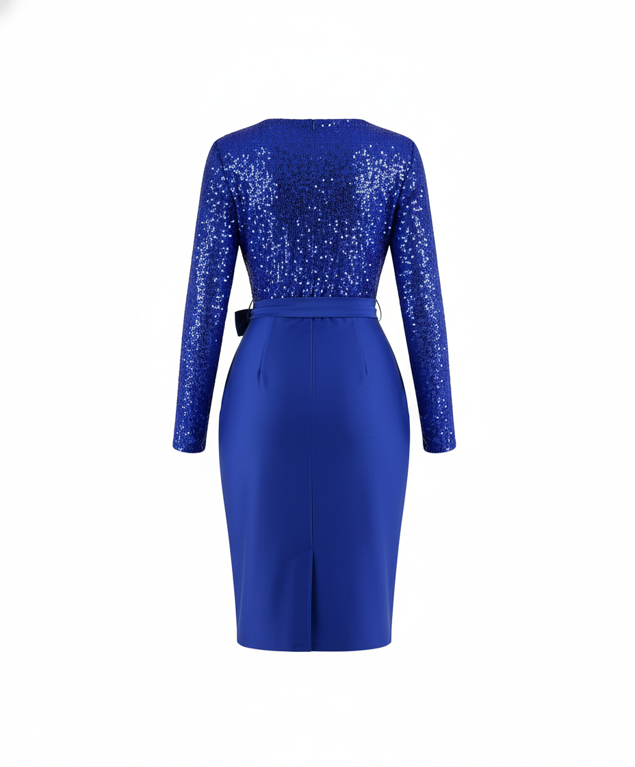 Vestido 3/4 con brillo que enmarca tu cintura y deslumbra al instante