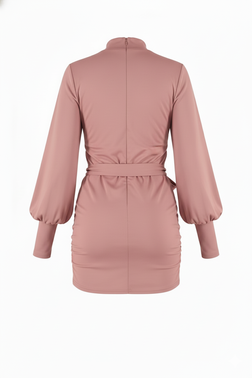 Minivestido manga bombacha que acentúa tu cintura con elegancia casual