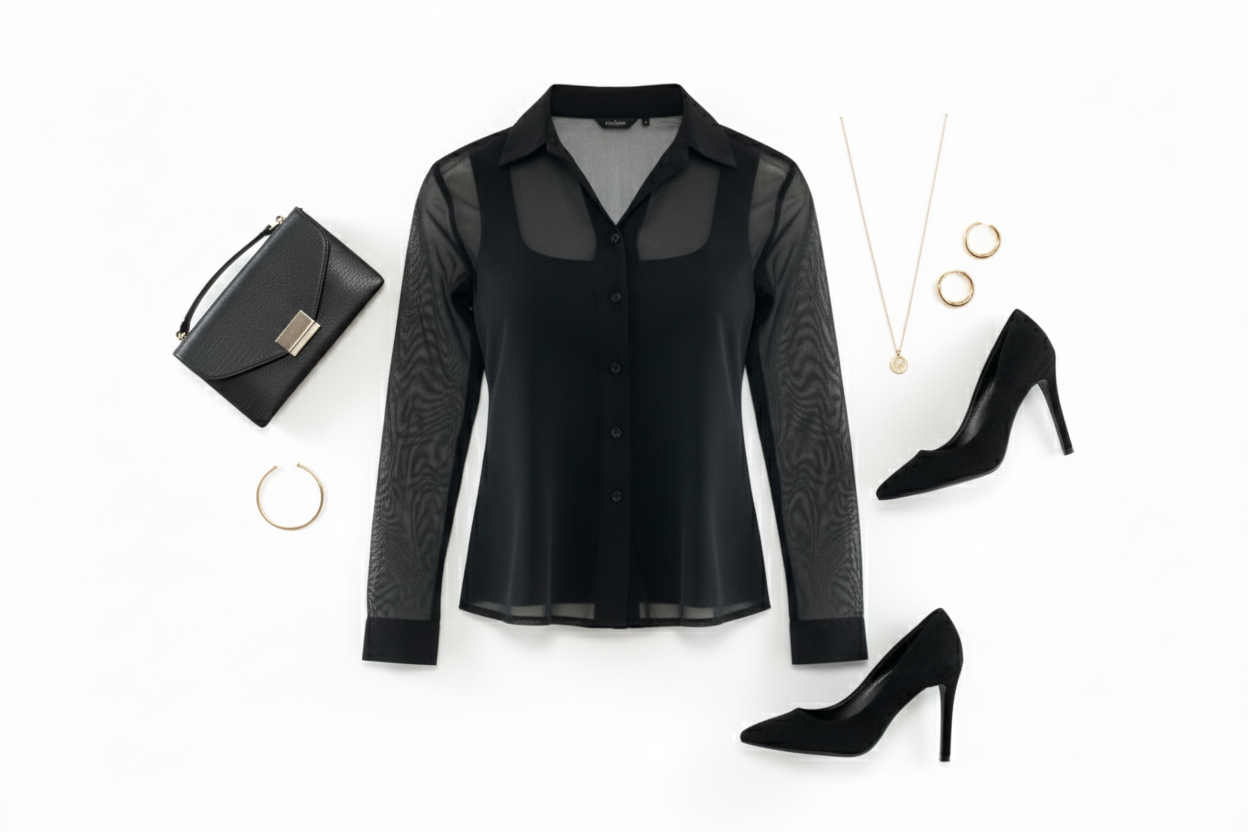 Blusa manga larga semitransparente que añade sensualidad elegante a tu look