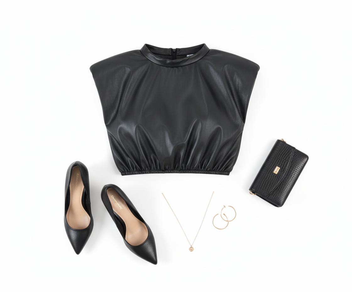 Crop top sin mangas con estructura vinipiel que impone estilo urbano
