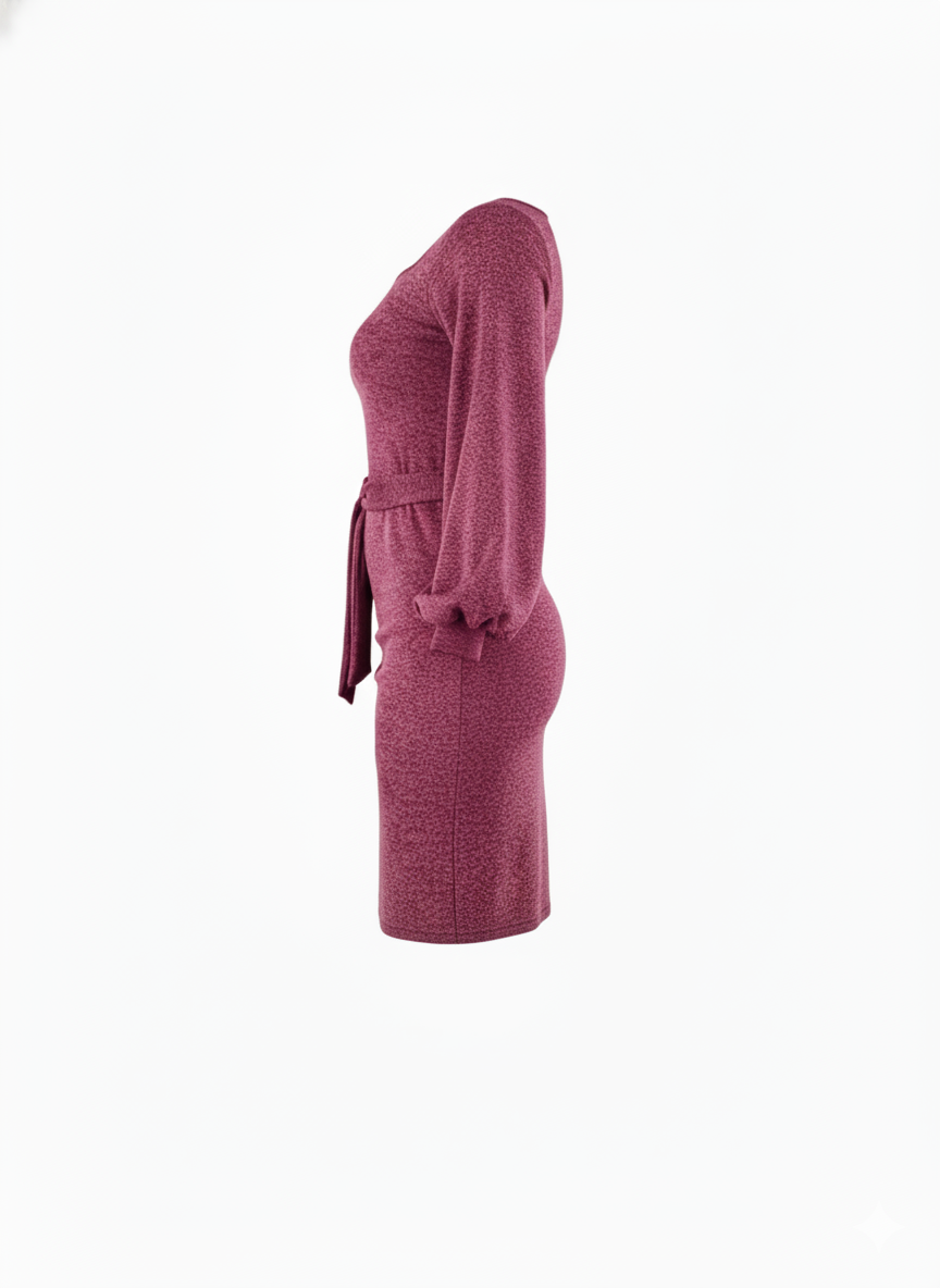 Vestido manga larga con brillo sutil que define tu cintura con elegancia relajada