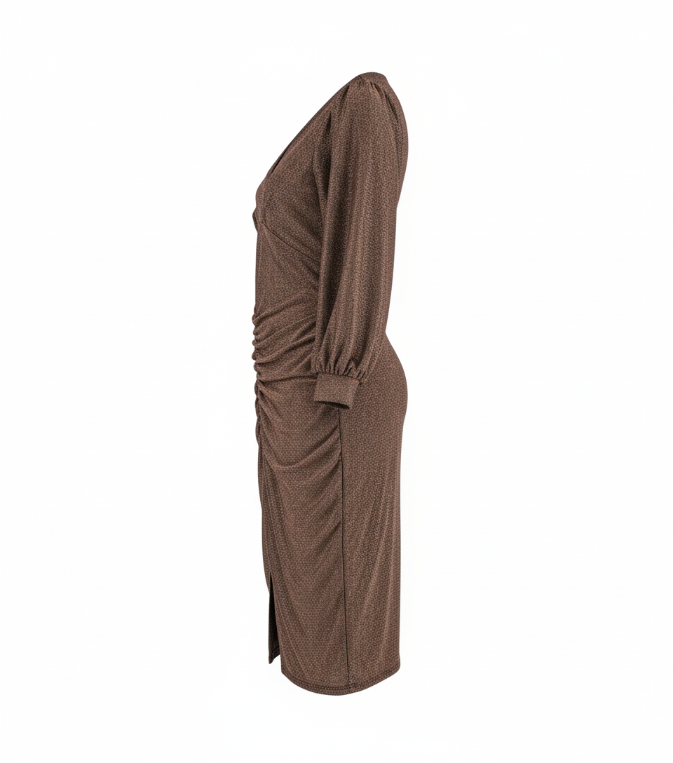 Vestido largo con escote en V que ilumina tu presencia con elegancia metálica