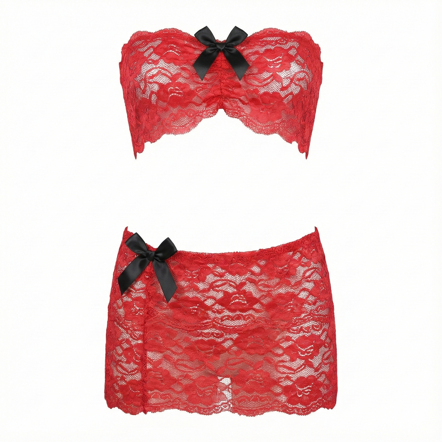 Bikini de encaje con minifalda que resalta tu feminidad juguetona