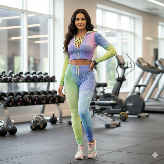 Conjunto deportivo con gorra y cintas que proyecta energía y estilo
