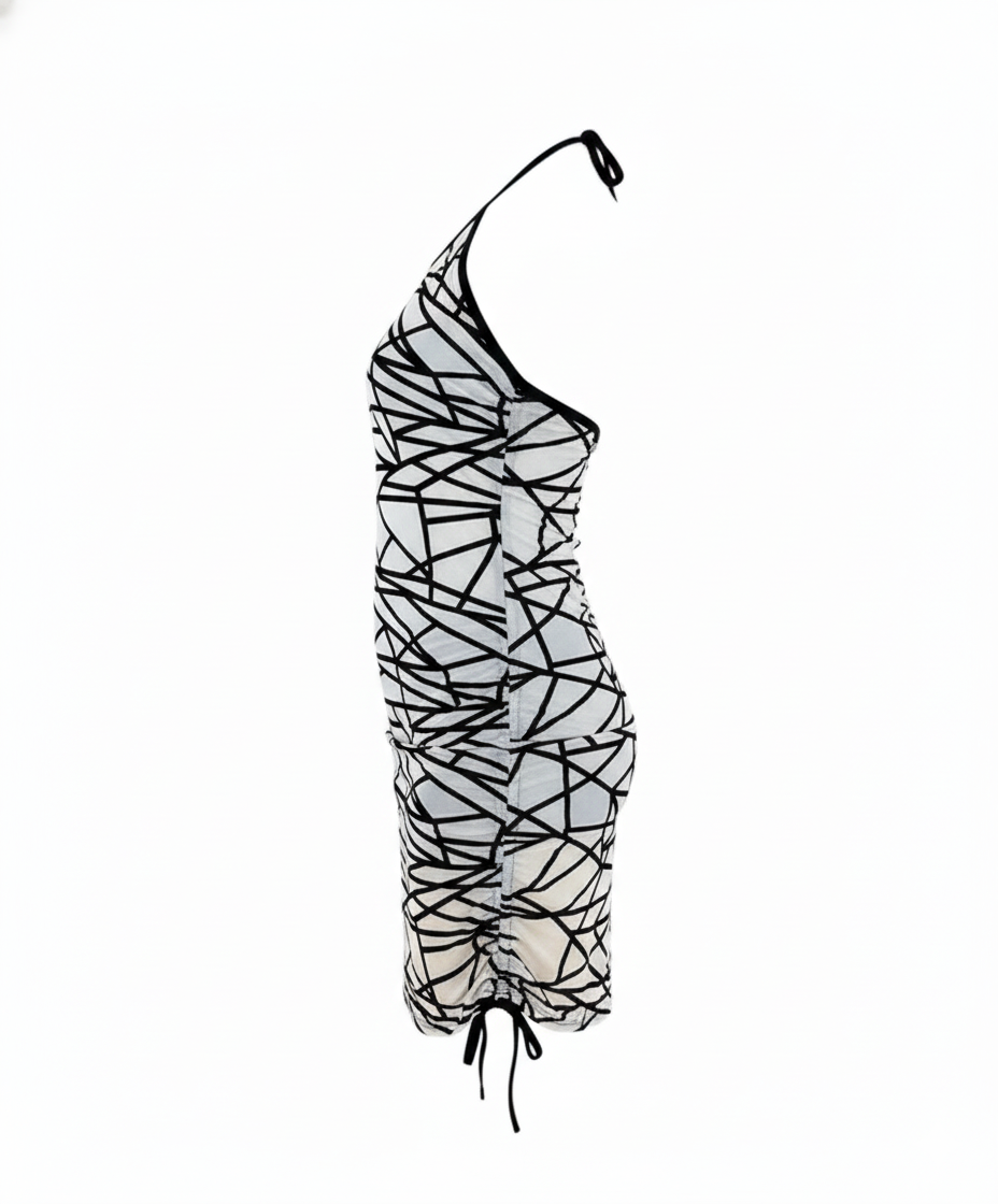 Vestido corto con estampado geométrico que moldea y alarga tu silueta