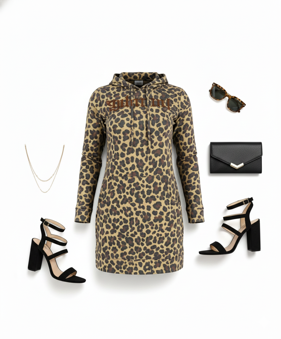 Minivestido con gorro y estampado felino que enmarca tu actitud salvaje