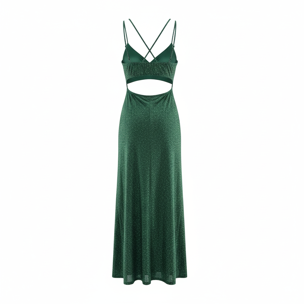 Vestido largo de tirantes con caída fluida y brillo discreto