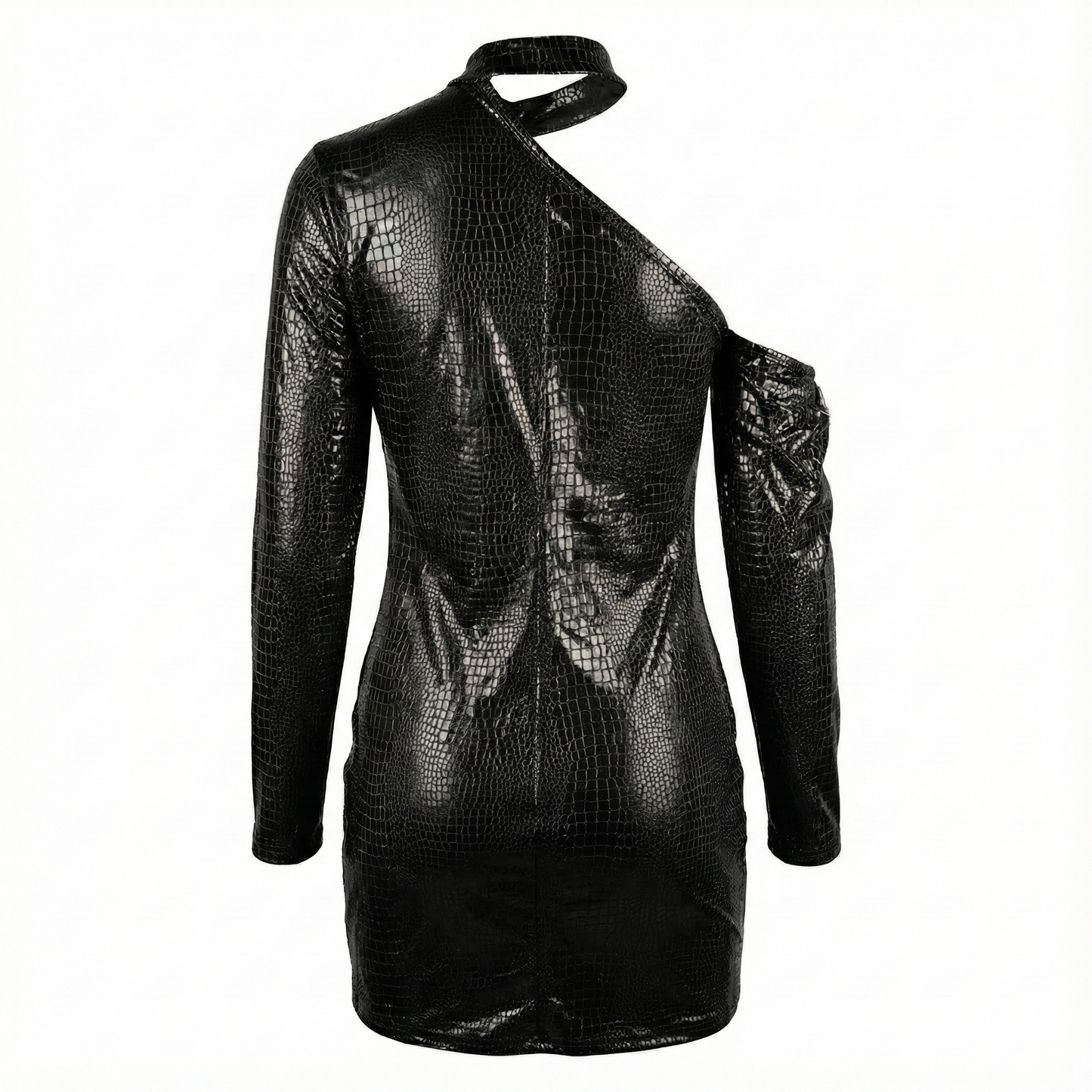 Minivestido con escote asimétrico que brilla con glamour moderno