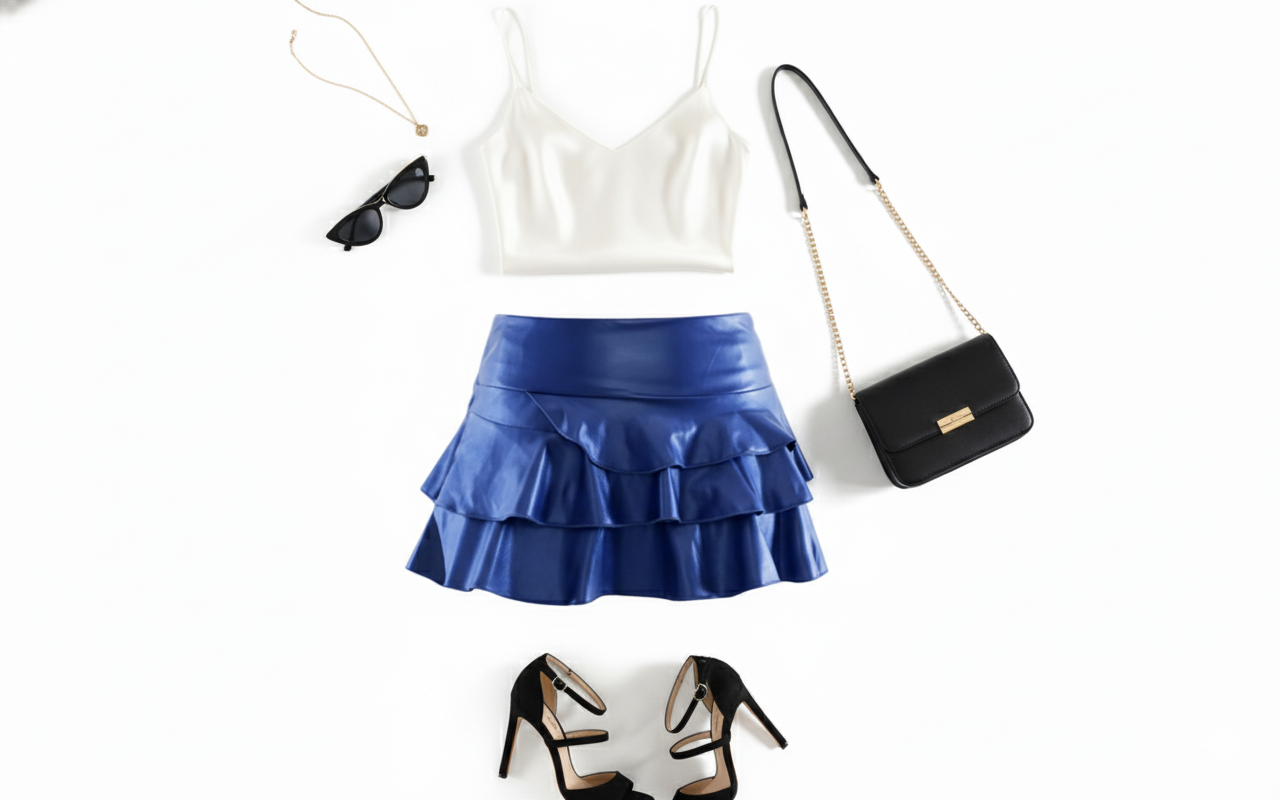 Minifalda de tablones en vinil que da movimiento y audacia a tu look