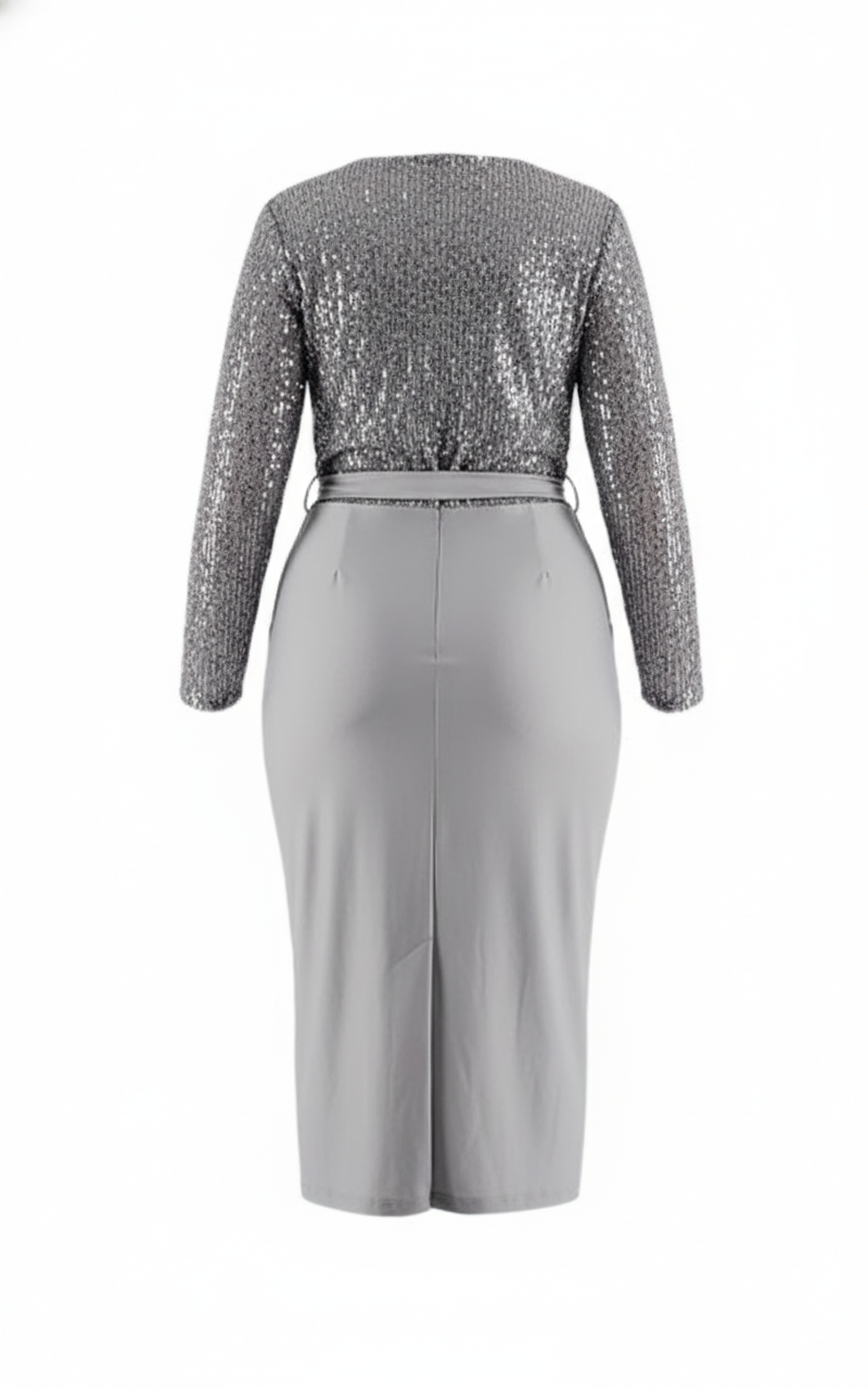 Vestido 3/4 con brillo que enmarca tu cintura y deslumbra al instante