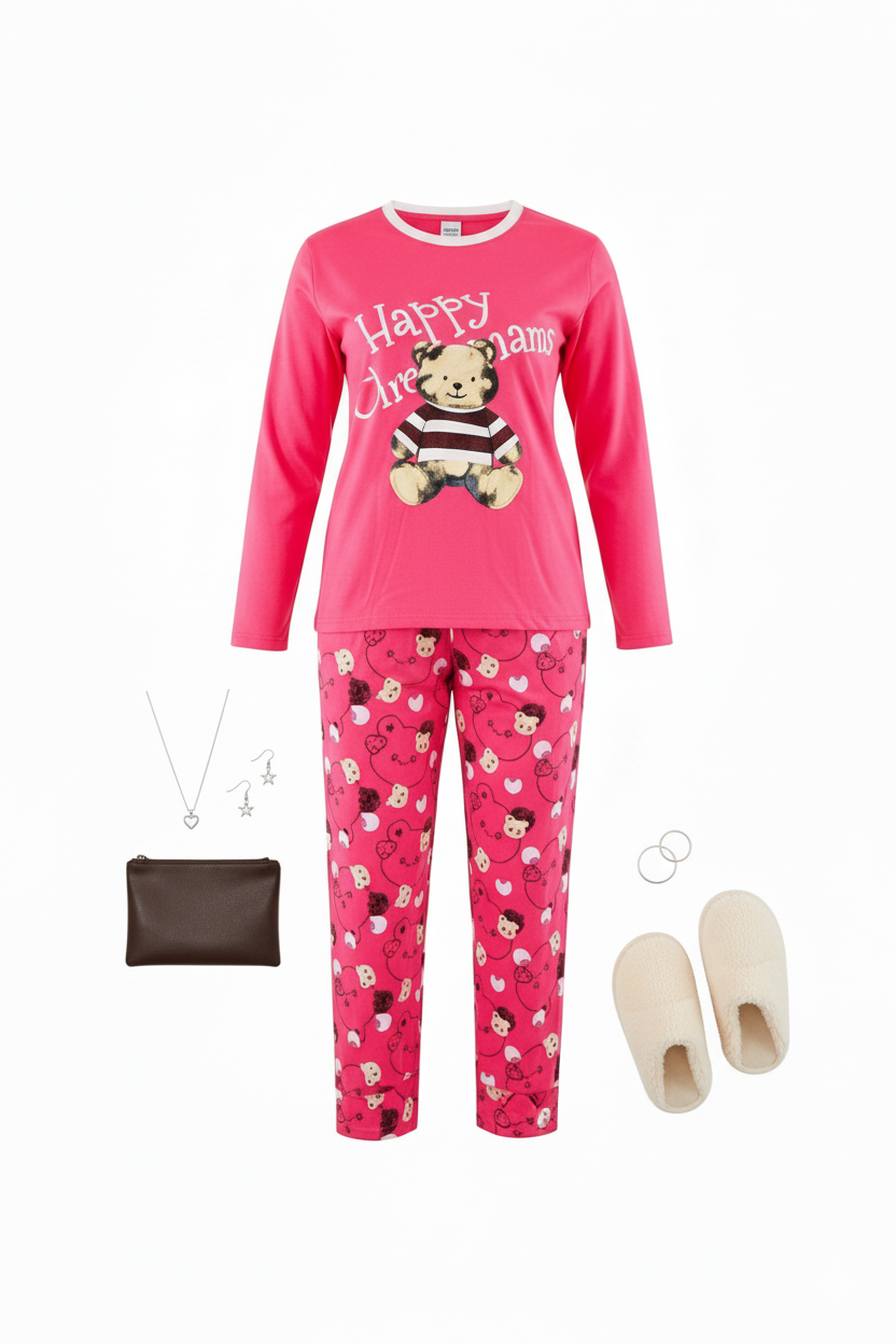 Pijama larga con estampado navideño que consiente tus noches con ternura