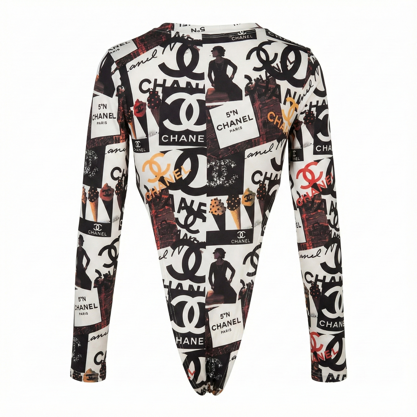 Pantyblusa brasileña estampada de impacto gráfico con manga larga y ajuste slim