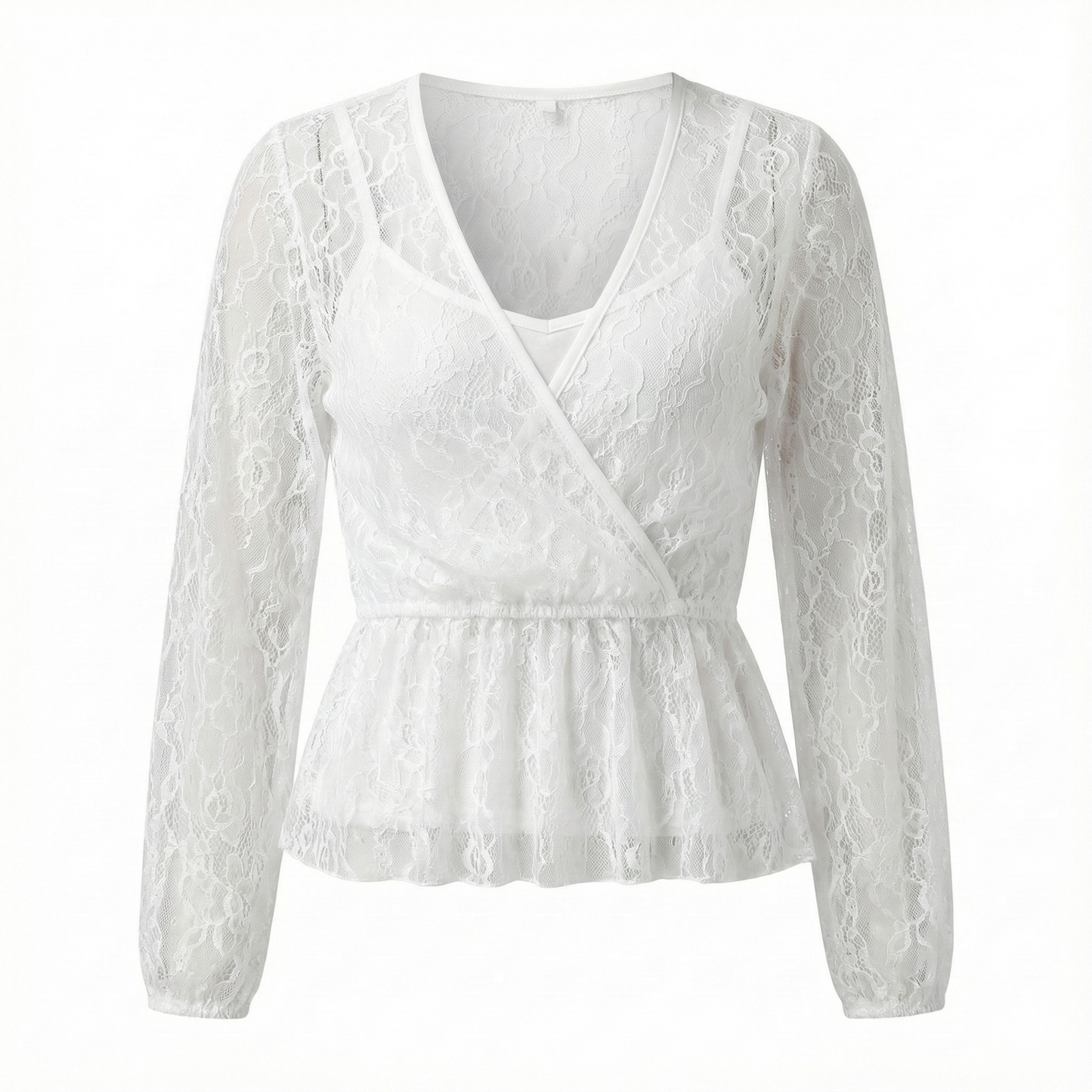Blusa de encaje cruzada que resalta tu feminidad con delicadeza visual