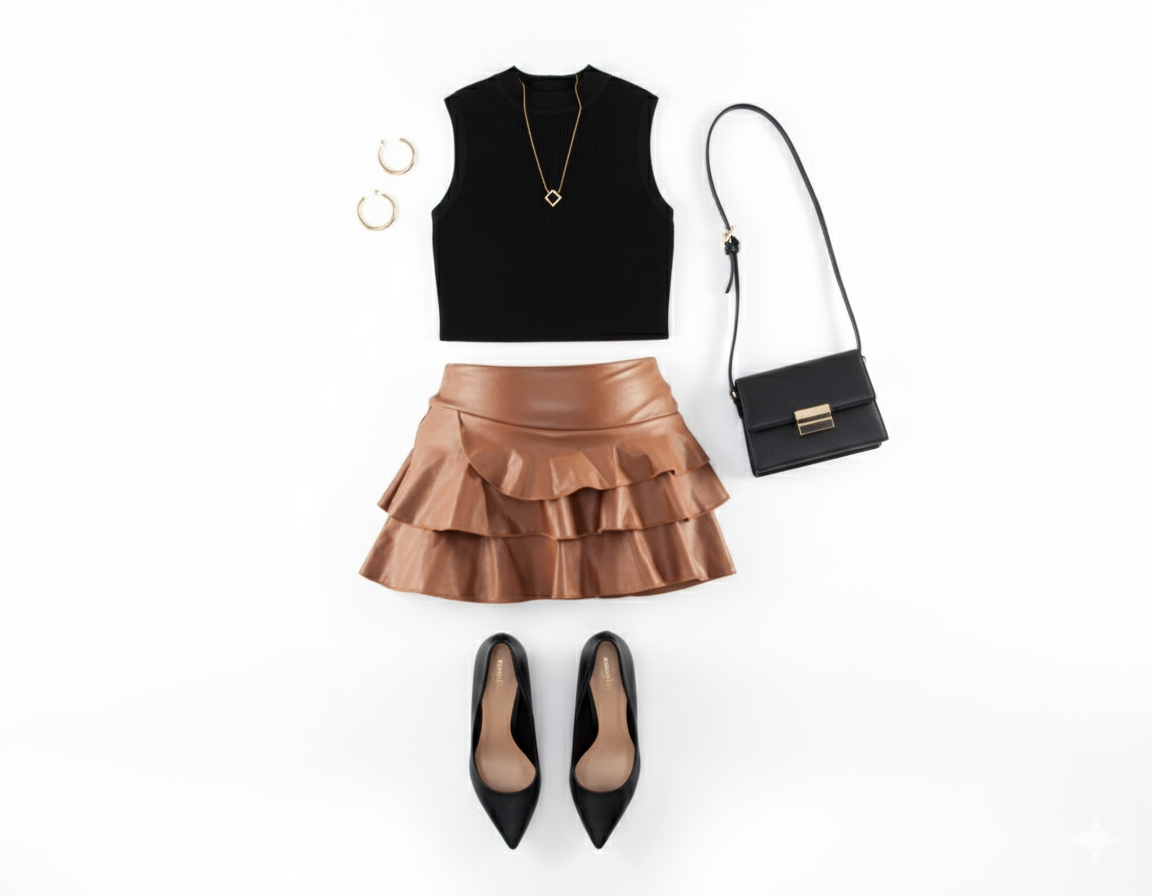 Minifalda de tablones en vinil que da movimiento y audacia a tu look