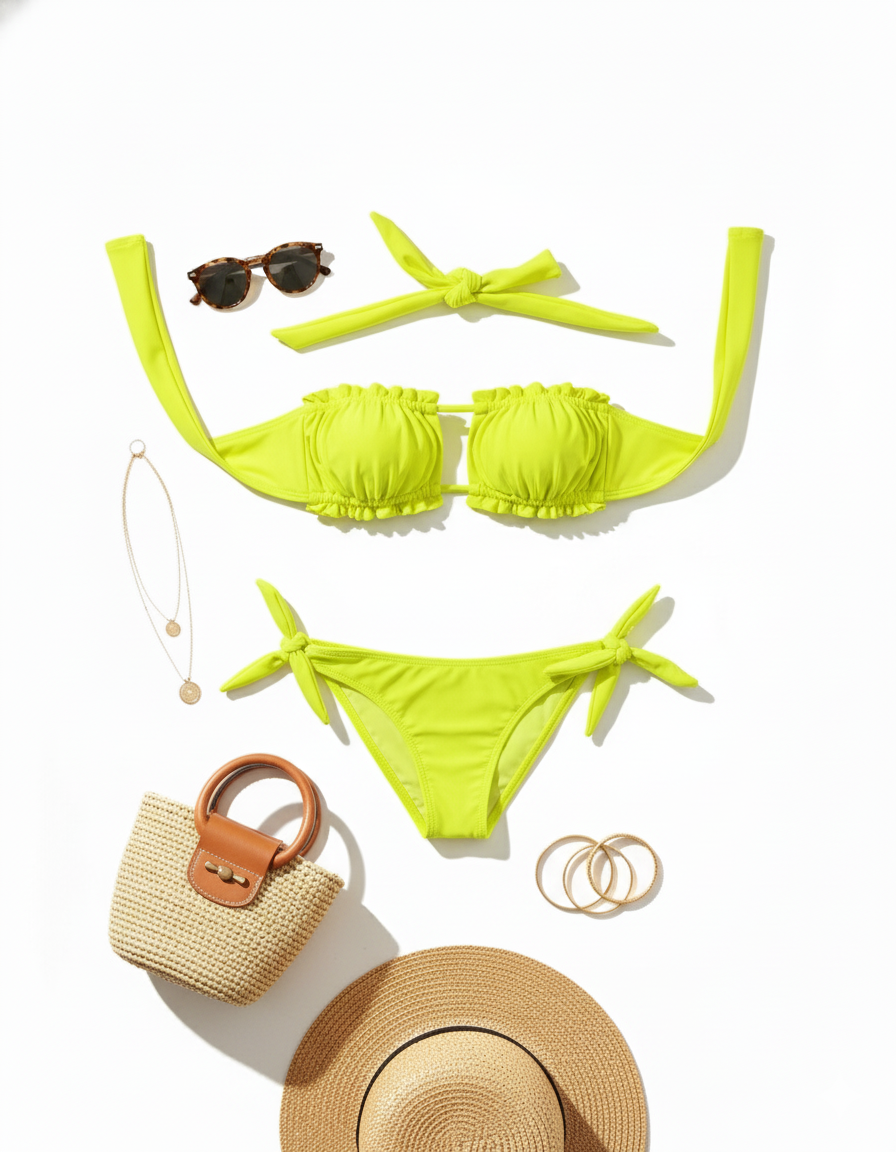 Bikini de dos piezas con cintas largas que combina sensualidad y libertad creativa