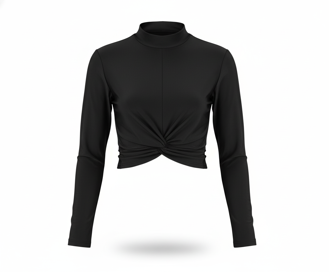 Crop top cruzado con cuello alto que realza el torso con elegancia sensual