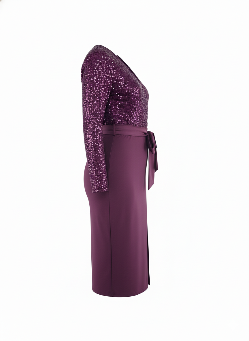 Vestido 3/4 con brillo que enmarca tu cintura y deslumbra al instante