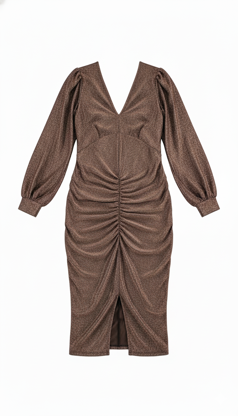 Vestido largo con escote en V que ilumina tu presencia con elegancia metálica