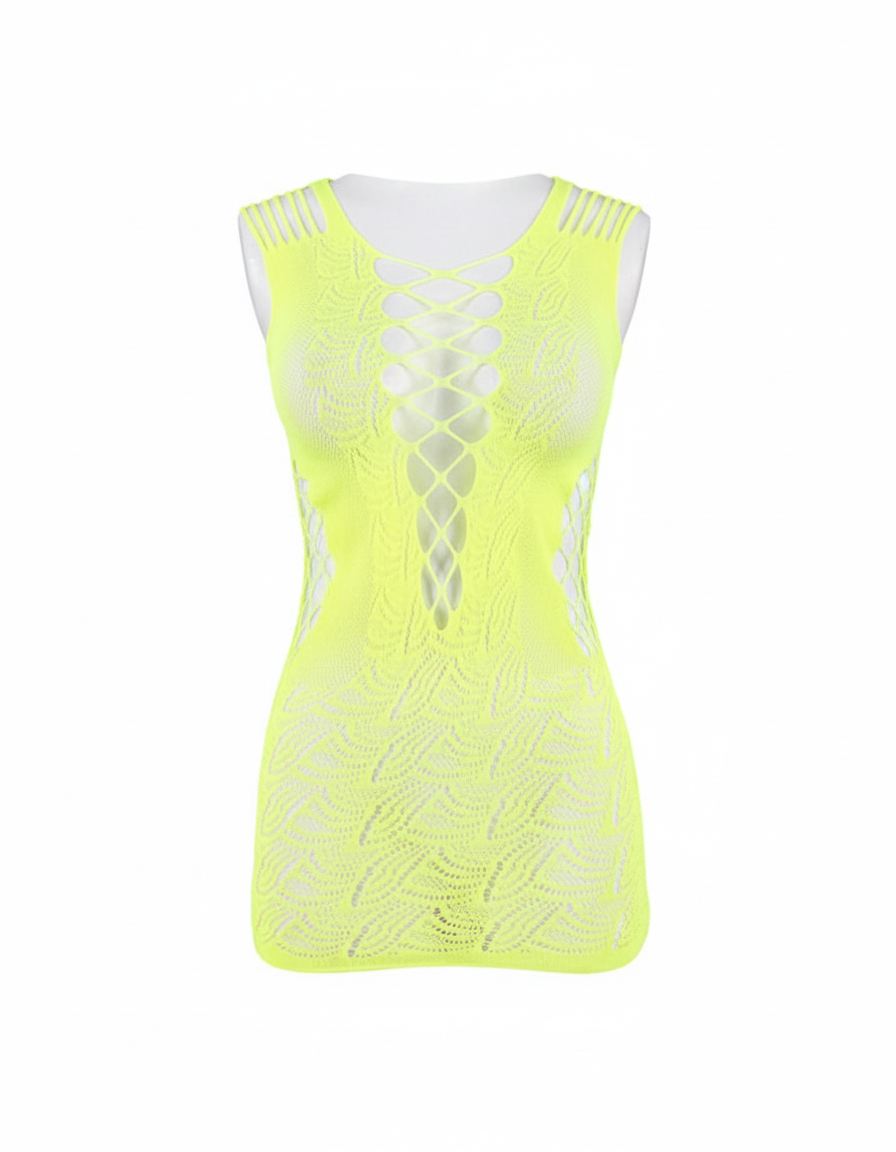 Microvestido calado con escote profundo que enciende tu feminidad audaz