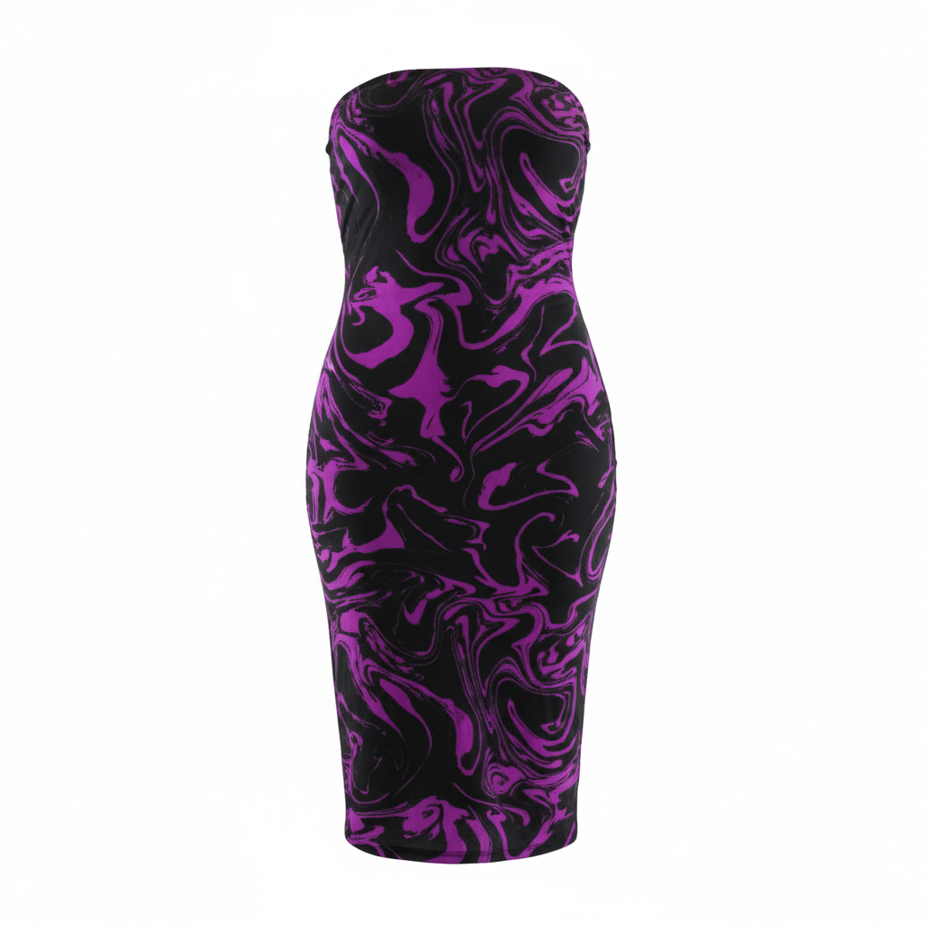 Vestido strapless con ondas que define tu figura con elegancia audaz