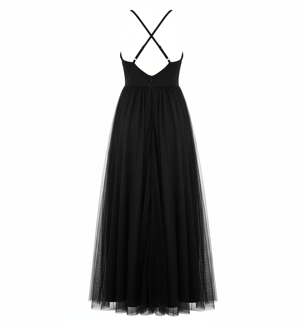 Vestido largo con escote cruzado y abertura que alarga tu figura