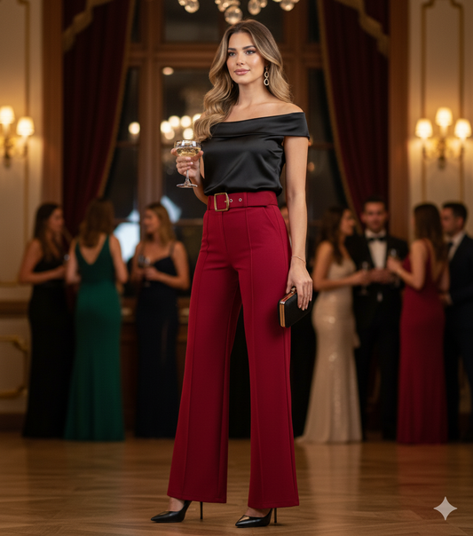 Pantalón acampanado con cinturón que estiliza y realza tu presencia