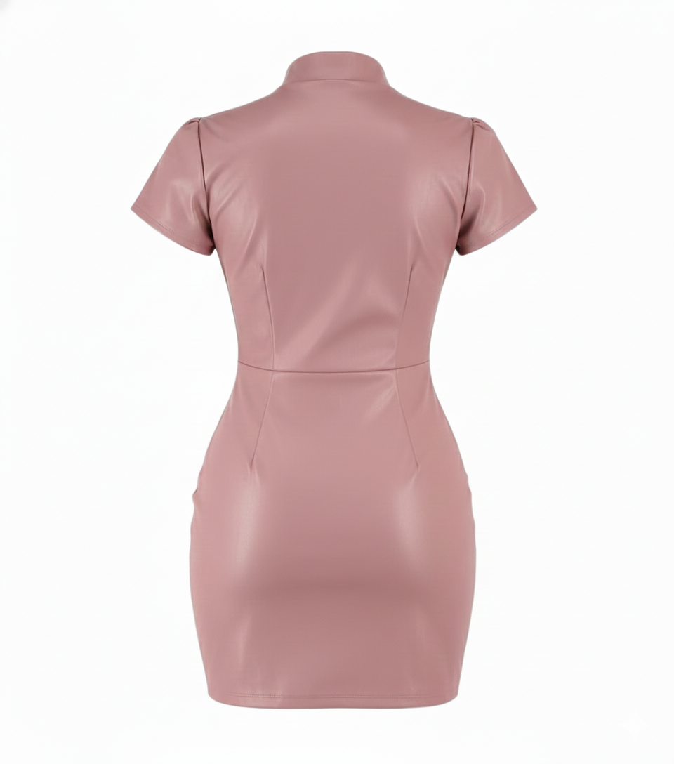 Minivestido entallado con cuello tortuga y fruncido lateral en efecto vinil