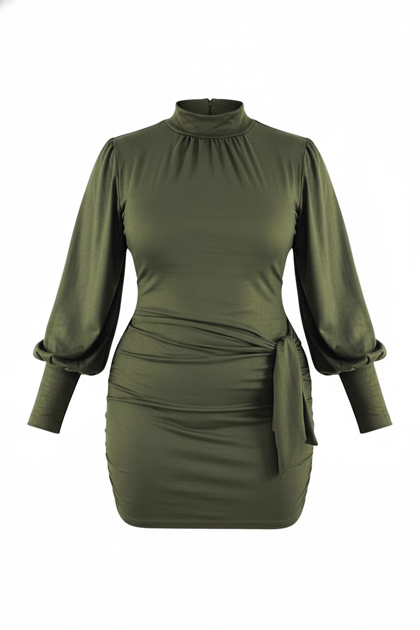 Minivestido manga bombacha que acentúa tu cintura con elegancia casual