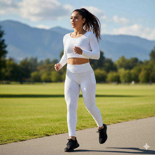 Conjunto deportivo acanalado con espalda descubierta que moldea con estilo
