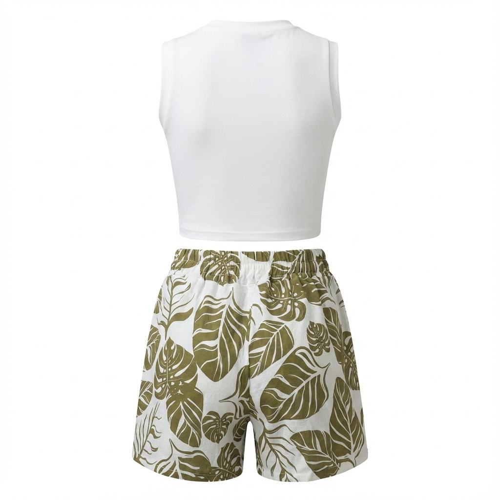 Conjunto fresco de blusa sin mangas y short estampado