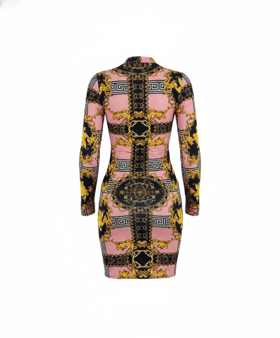 Minivestido buchón de lycra spandex con cuello tortuga y manga larga