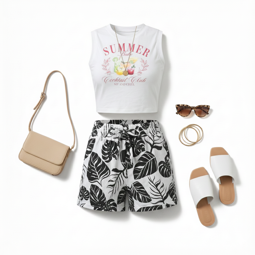 Conjunto fresco de blusa sin mangas y short estampado