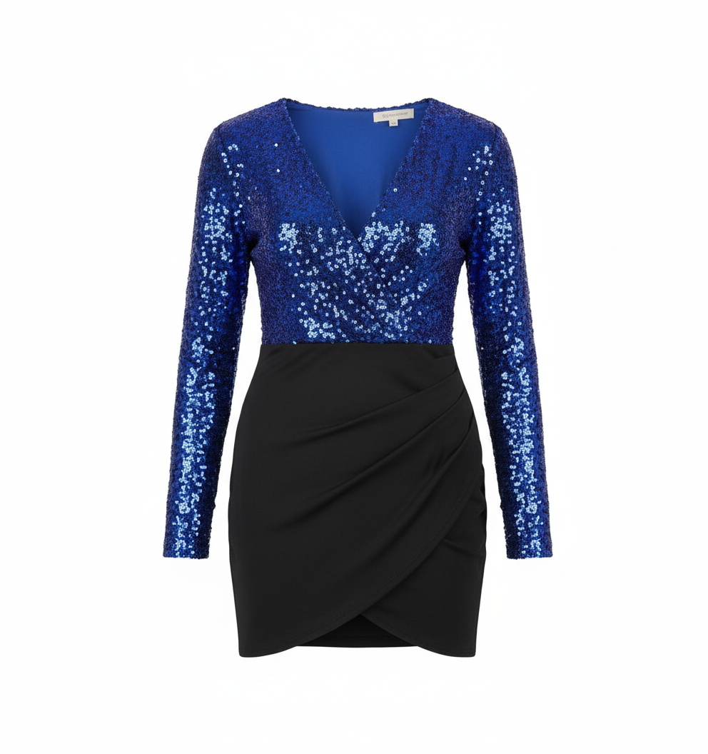 Vestido mini manga larga con brillo que realza tu silueta con elegancia festiva