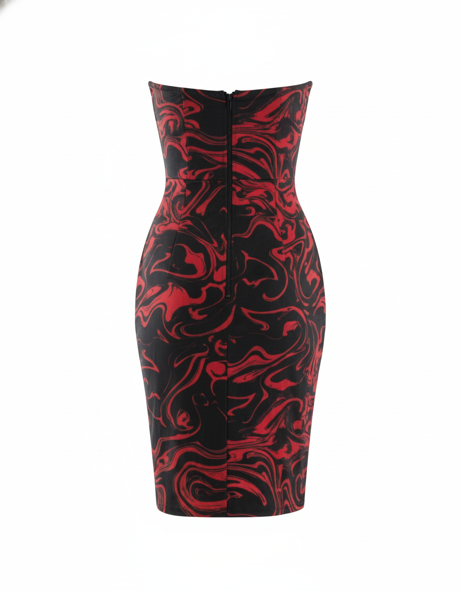 Vestido strapless con ondas que define tu figura con elegancia audaz