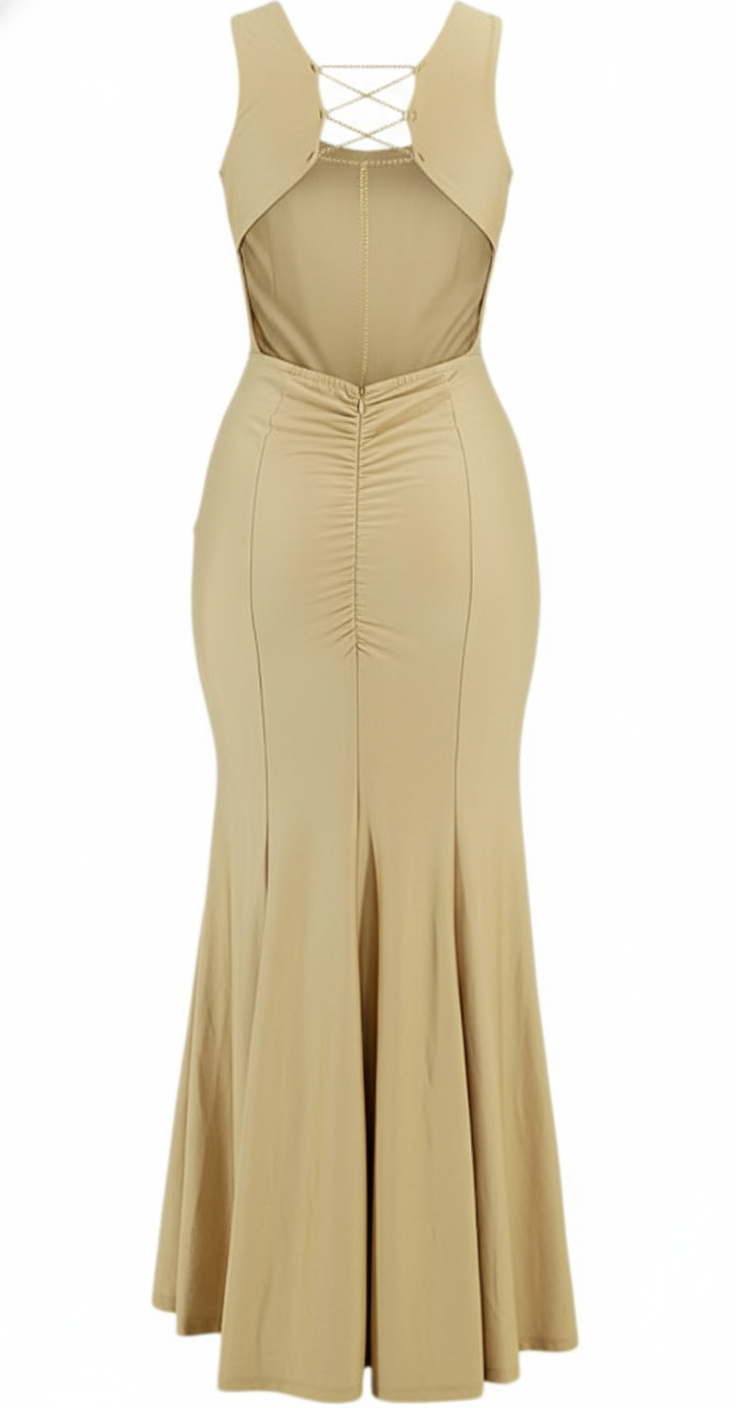 Vestido sirena con cruce frontal que realza tu silueta con elegancia sutil
