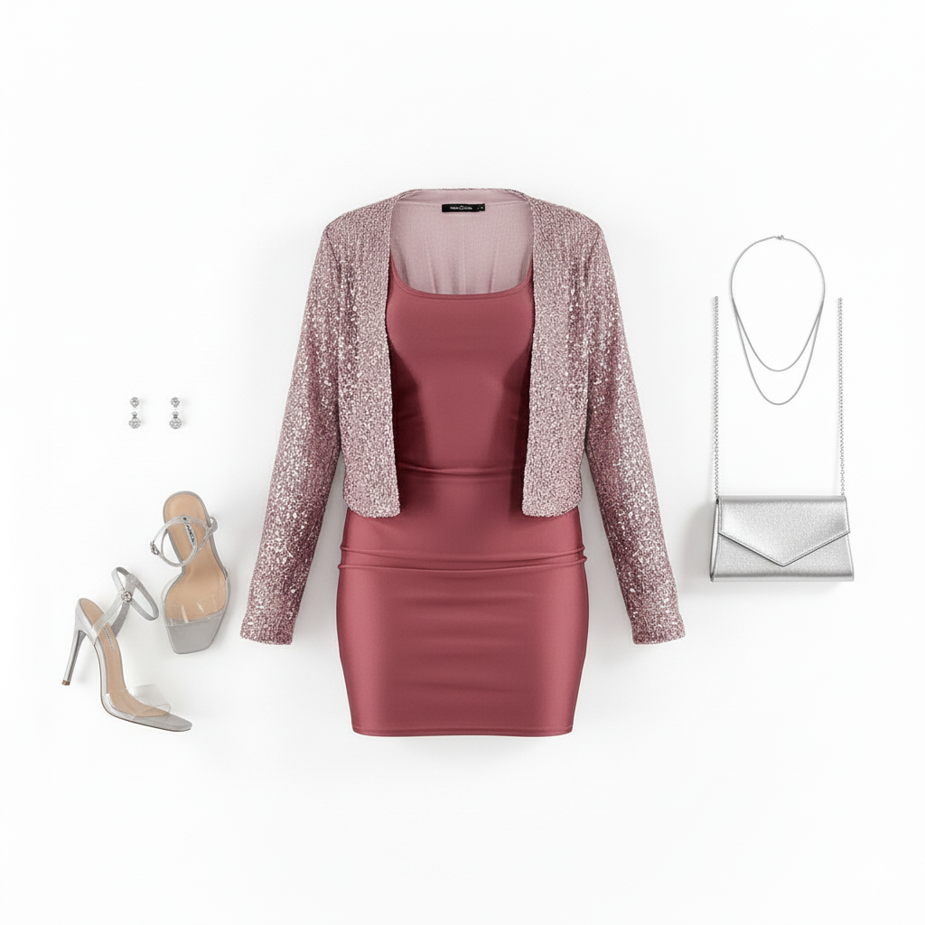 Minivestido con saco de brillo que estiliza con impacto y sofisticación